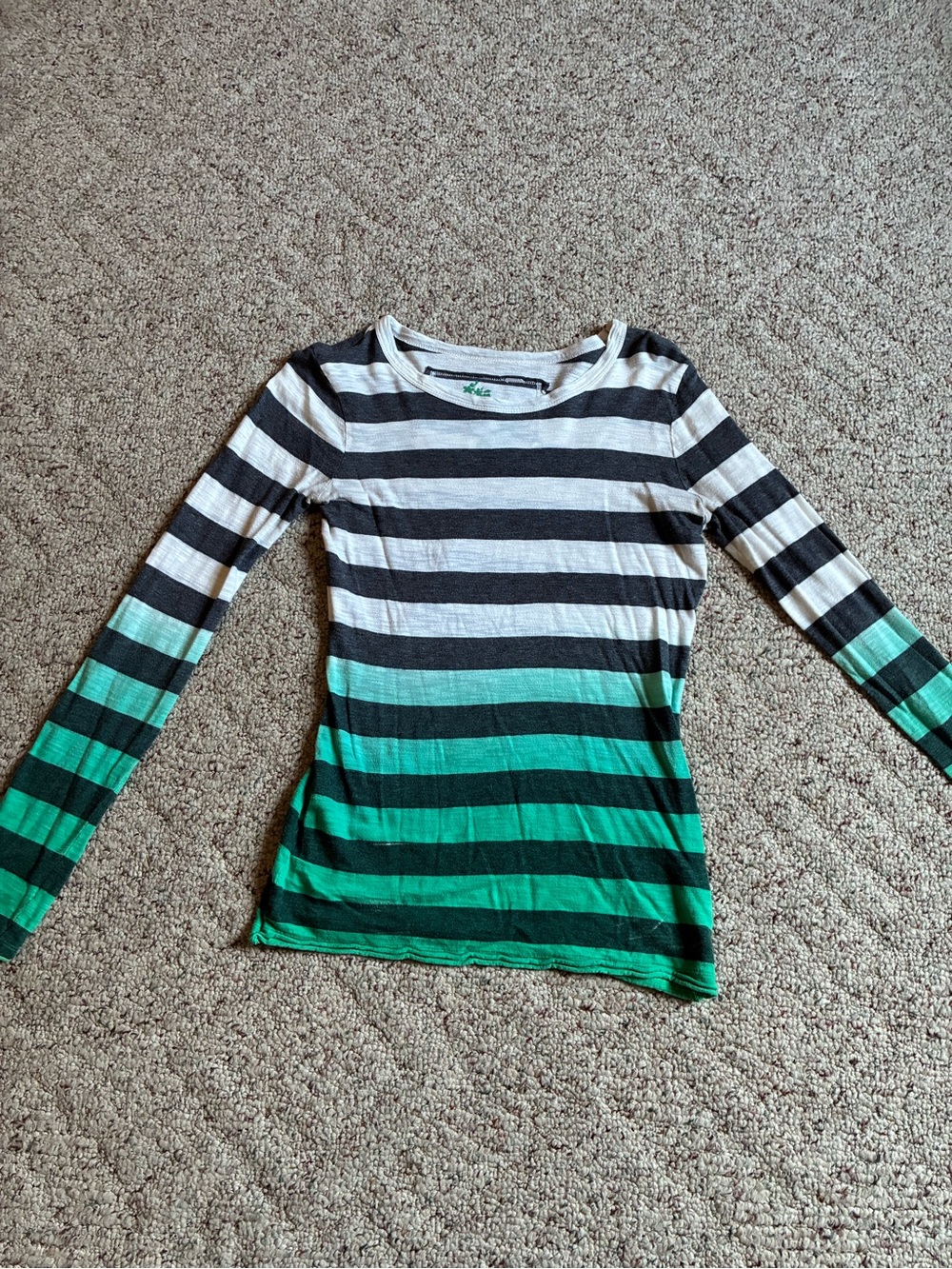 Kersh Striped Long-Sleeve Tee in Black, White & Green Ombre